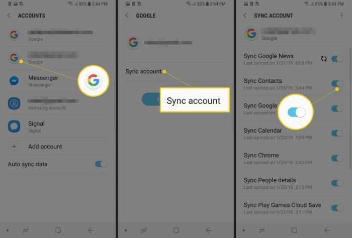 Using Google Account Sync